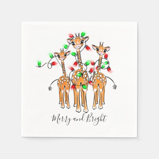 Serviette En Papier Giraffes de vacances, lumières scintillantes, desi (Devant)