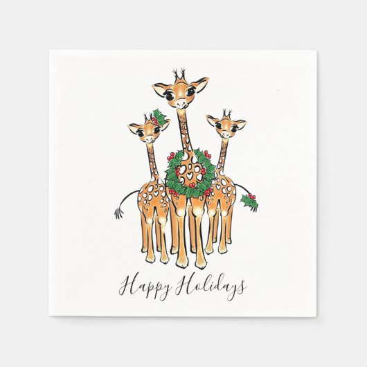Serviette En Papier Giraffes Festive avec couronne Holly (Devant)