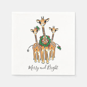 Serviette En Papier Giraffes Festive avec couronne Holly