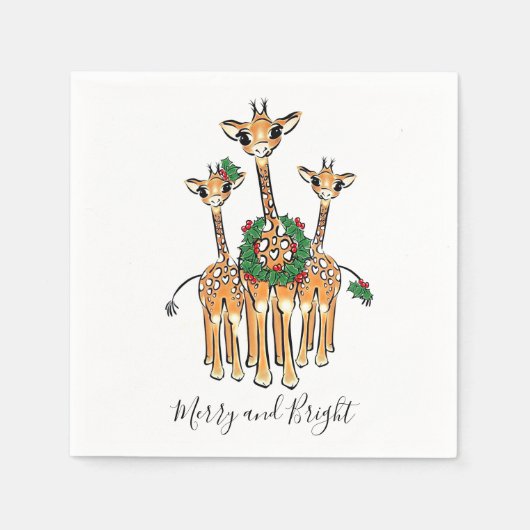 Serviette En Papier Giraffes Festive avec couronne Holly (Devant)