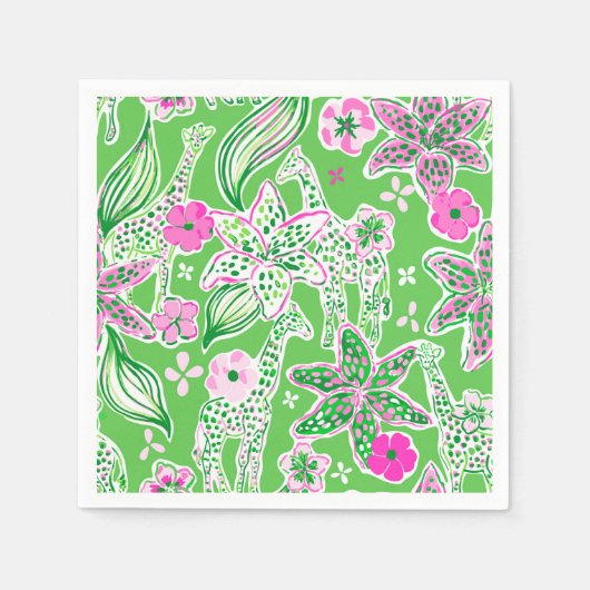 Serviette En Papier Giraffes Preppy Lily Rose Vert (Devant)