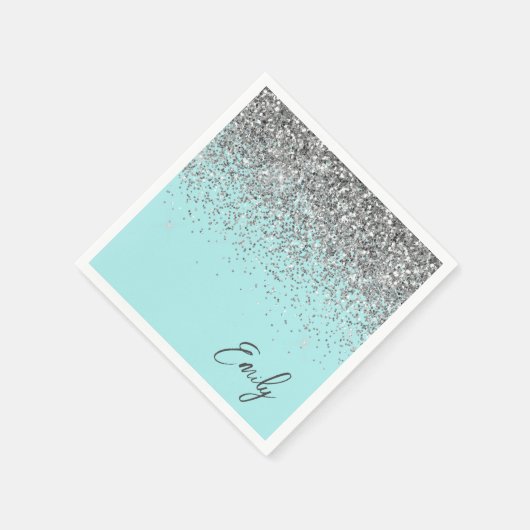 Serviette En Papier Girl Aqua Blue Turquoise Silver Parties scintillan (Coin)