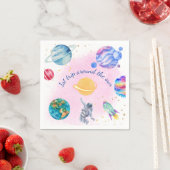 Serviette En Papier Girl Astronaut Gold Rose Rocket Ship Planet (En situation)