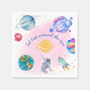 Serviette En Papier Girl Astronaut Gold Rose Rocket Ship Planet
