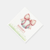 Serviette En Papier Girl Birthday Personalized Pink Baseball Bow (Coin)