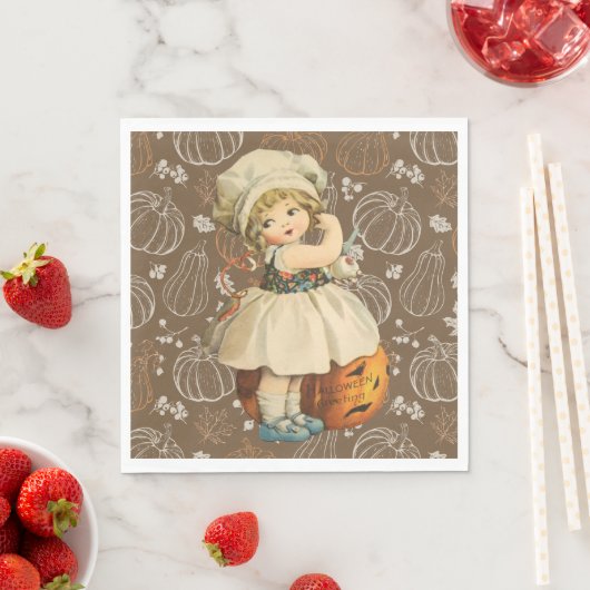 Serviette En Papier Girl Carving Apple Halloween (En situation)