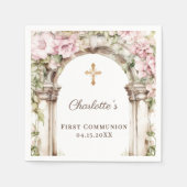 Serviette En Papier Girl First Communion Pink Florals Arch Gold Cross (Devant)