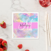 Serviette En Papier Girl Rainbow Holographic Iridescente Monogramme No (En situation)