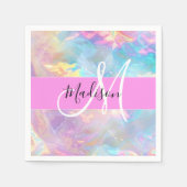 Serviette En Papier Girl Rainbow Holographic Iridescente Monogramme No (Devant)