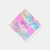 Serviette En Papier Girl Rainbow Holographic Iridescente Monogramme No (Coin)