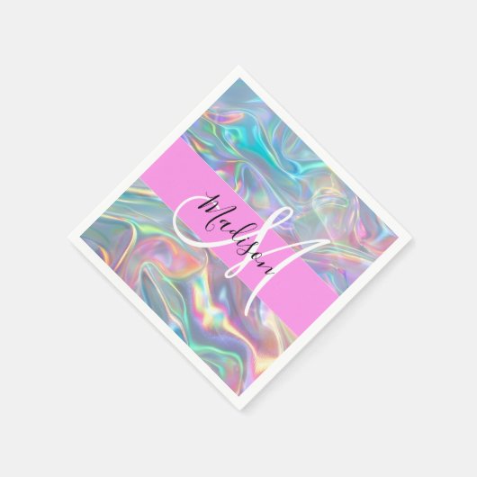 Serviette En Papier Girl Rainbow Holographic Iridescente Monogramme No (Coin)