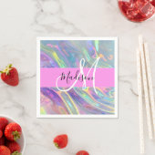 Serviette En Papier Girl Rainbow Holographic Iridescente Monogramme No (En situation)