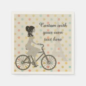 Serviette En Papier Girl Riding Bike in Paris Polka Dot Custom Text (Devant)