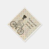 Serviette En Papier Girl Riding Bike in Paris Polka Dot Custom Text (Coin)