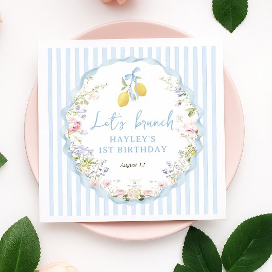 Serviette En Papier Girls Blue Bow Lemon Floral