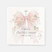 Serviette En Papier Girl's First Communion Pink Floral Bow (Devant)