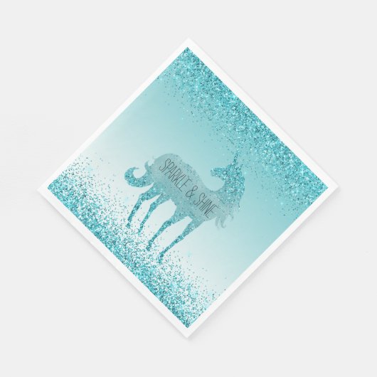Serviette En Papier Girly Glitz Aqua Turquoise Parties scintillant Uni (Coin)