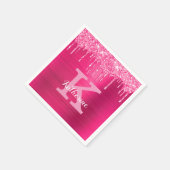Serviette En Papier Girly Hot Pink Glitter Drips Glam Monogram (Coin)