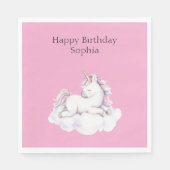 Serviette En Papier Girly Pink Unicorn on Cloud Birthday (Devant)