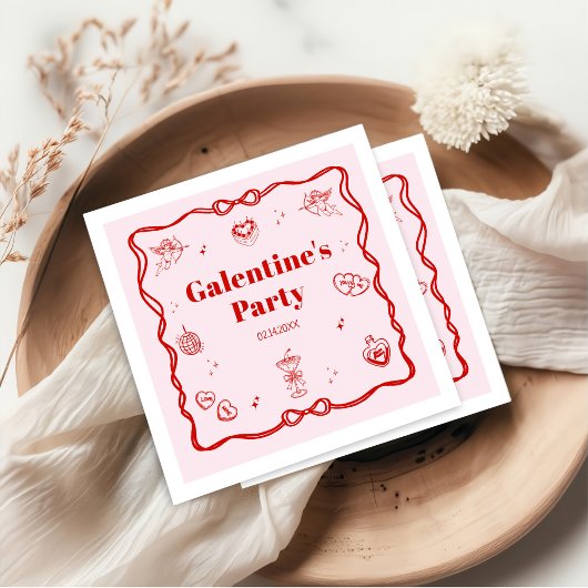 Serviette En Papier Girly Red Coquette Galentine's Party