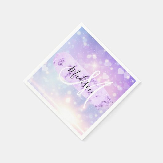 Serviette En Papier Girly Sparkly Unicorn Rainbow Hearts Monogramme (Coin)