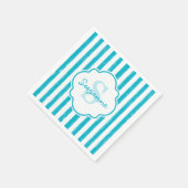 Serviette En Papier Girly Turquoise Peint Stripes Monogramme et nom (Coin)