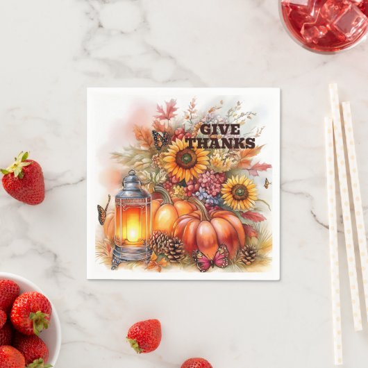 Serviette En Papier Give Thanks – Lantern Glow  (En situation)