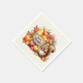 Serviette En Papier Give Thanks – Whimsical Squirrel & Pumpkin Harvest (Coin)