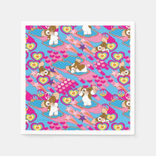Serviette En Papier Gizmo | Pink Peace & Love Motif (Devant)
