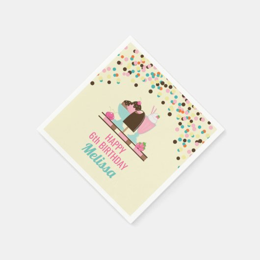 Serviette En Papier Glacé Crème Douce Traitements Joyeux Anniversaire (Coin)