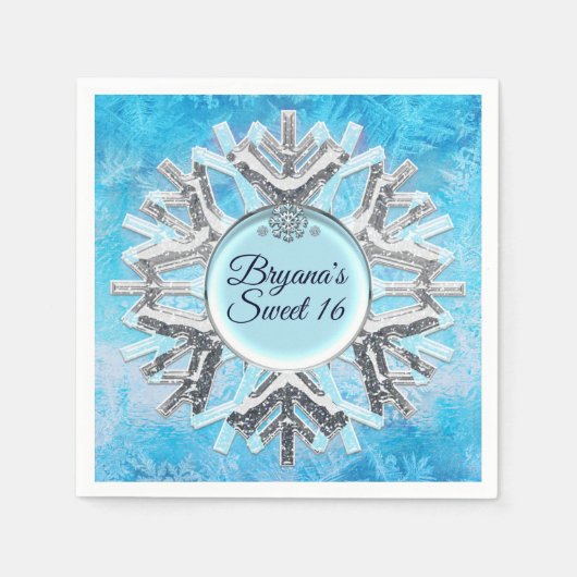 Serviette En Papier Glace hiver Wonderland Silver Snowflake (Devant)