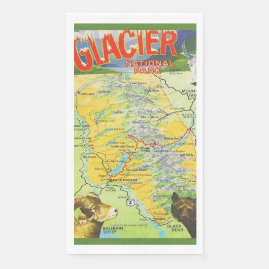Serviette En Papier Glacier National Park Map (Devant)