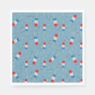 Serviette En Papier Glaçons Rouge Blanc Bleu Avec Étoiles - Fête d'Été