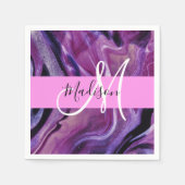 Serviette En Papier Glam Abstrait Purple Shimmer Texture rose Monogram (Devant)