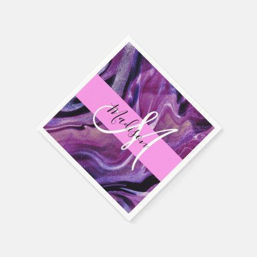 Serviette En Papier Glam Abstrait Purple Shimmer Texture rose Monogram (Coin)