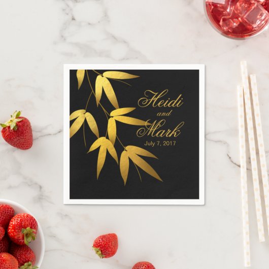 Serviette En Papier Glam Bamboo Feuille Gold Foil | [fuzzy]Noir (En situation)