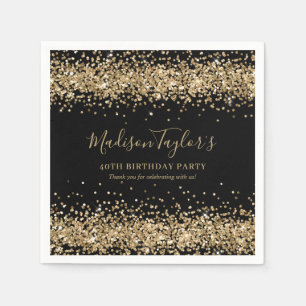 Serviette En Papier Glam Black Gold Parties scintillant Sparkle Confet