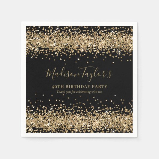 Serviette En Papier Glam Black Gold Parties scintillant Sparkle Confet (Devant)