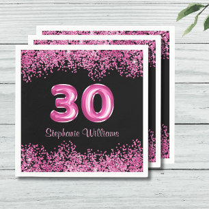 Serviette En Papier Glam Black Pink Foil 30e fête d'anniversaire