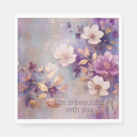 Serviette En Papier Glam blanc féminin Or violet Floral (Devant)