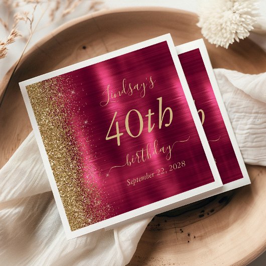 Serviette En Papier Glam Burgundy Gold Parties scintillant 40e fête d'