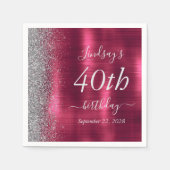 Serviette En Papier Glam Burgundy Parties scintillant d'argent 40e fêt (Devant)
