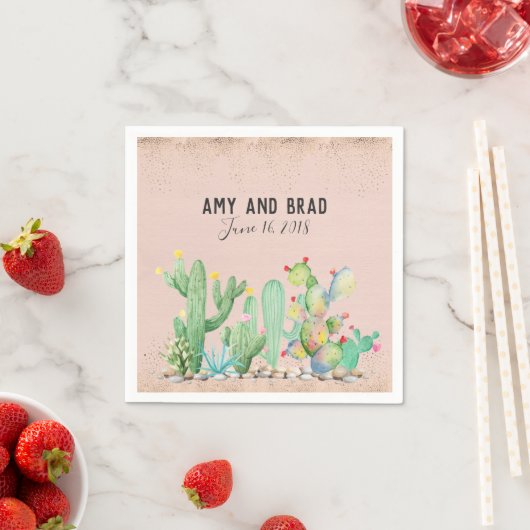 Serviette En Papier Glam Cactus Mariage Napkin (En situation)