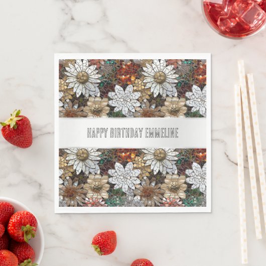 Serviette En Papier Glam Champagne Or Rouge Fleurs blanches (En situation)