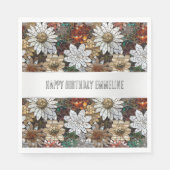 Serviette En Papier Glam Champagne Or Rouge Fleurs blanches (Devant)