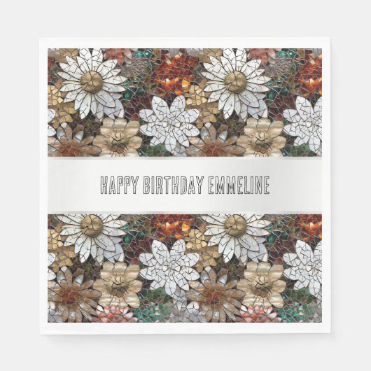 Serviette En Papier Glam Champagne Or Rouge Fleurs blanches (Devant)