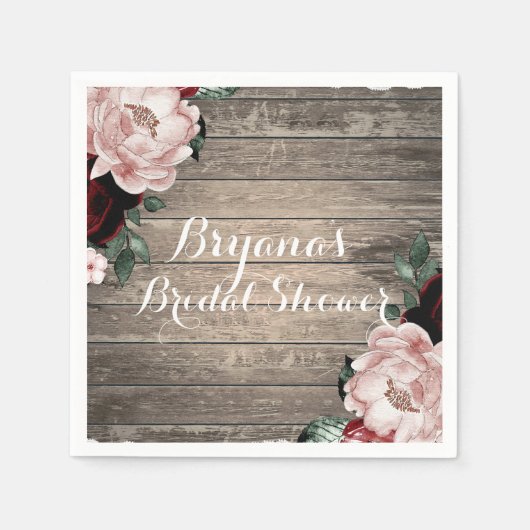 Serviette En Papier Glam Floral Rustic Wood & Lace Barn Mariage (Devant)