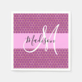 Serviette En Papier Glam Fuchsia Metallic rose Honeycomb Nom (Devant)