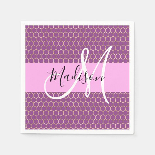 Serviette En Papier Glam Fuchsia Metallic rose Honeycomb Nom (Devant)