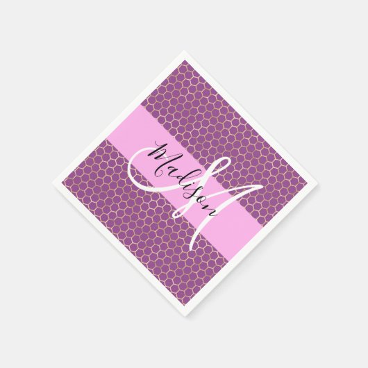 Serviette En Papier Glam Fuchsia Metallic rose Honeycomb Nom (Coin)